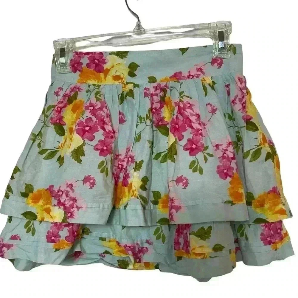 Abercrombie & Fitch Tiered Layered Ruffles, Pastel Floral Skirt Size Small